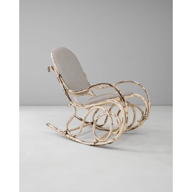 1920s Austrian Thonet-Style Bentwood Rocking Chair with Striped Upholstery For Sale - Image 13 of 18