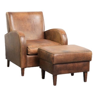 Set of Sheepskin Lounge Chair and Ottoman For Sale