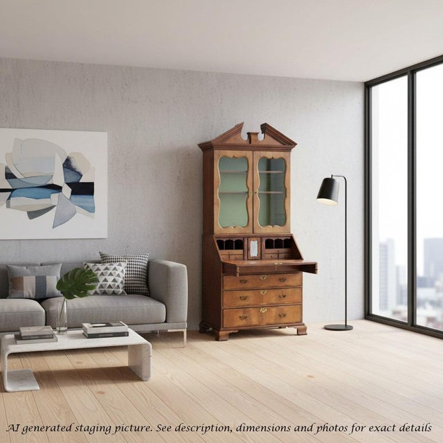 Large Antique Georgian Walnut Bureau Bookcase, 18th Century For Sale - Image 4 of 9