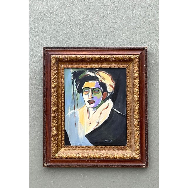 This vintage expressionist portrait in oil on canvas is a compelling study in color, emotion and gesture. The subject's...