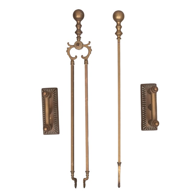 Late 19th Century Antique Brass Fireplace Tools, 1880s, Set of 4 For Sale - Image 5 of 16