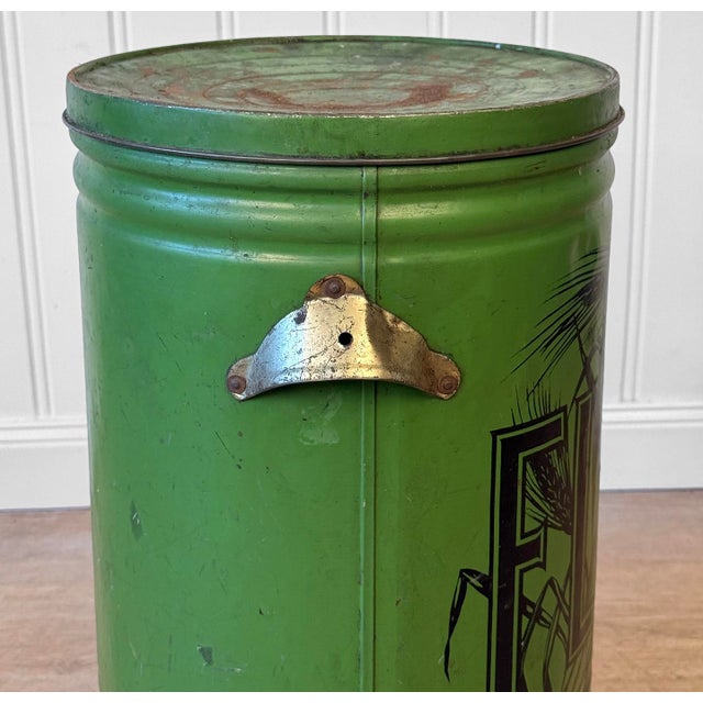 Antique 22" Farmhouse General Store Green Tin Flour Bin For Sale - Image 10 of 11