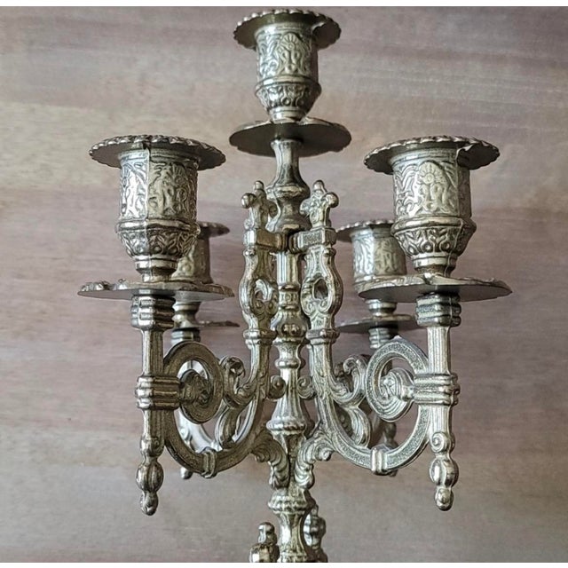 Metal Set of 2 Brevettato Brass Candlebras For Sale - Image 7 of 12
