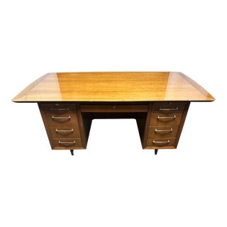 'Mad Men' Style 77" X 44" Walnut Alma Desk Company 'Administrator' Desk Made in High Point in 1957 For Sale