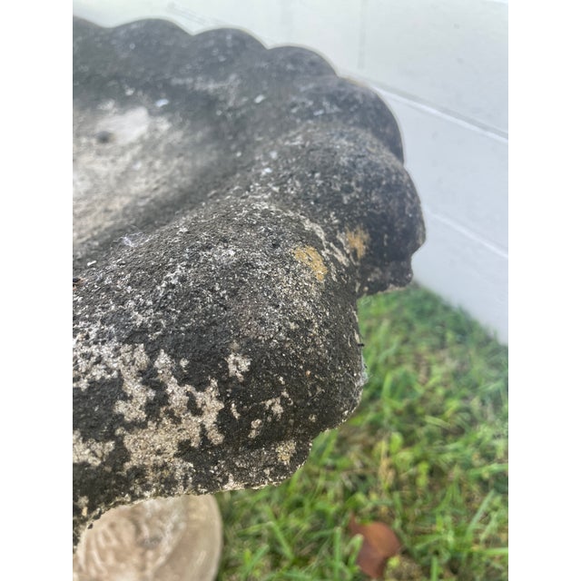 An exceptionally weathered mid-century cast stone birdbath, rescued from a historic estate in Asheville, North Carolina....