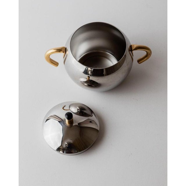 Metal Vintage Sugar Bowl Set in Stainless Steel and Brass, 1980s, Set of 2 For Sale - Image 7 of 12