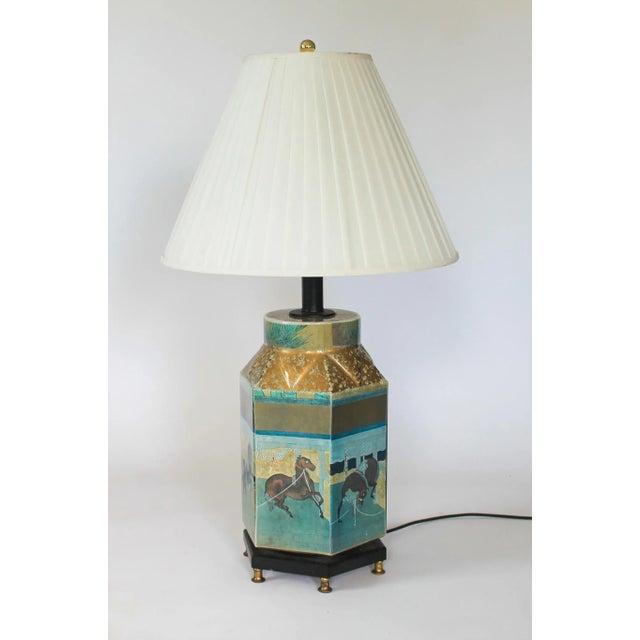 Chinoiserie Late 20th Century Reverse Painted Hexagonal Tang Horse Table Lamp For Sale - Image 3 of 13
