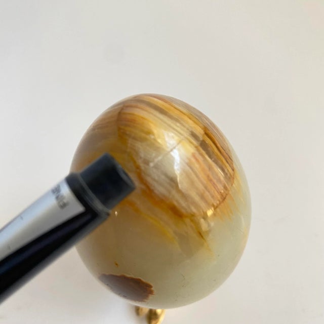 Vintage Petite Banded Onyx Agate Egg Brass Dolphin Stand For Sale - Image 9 of 11