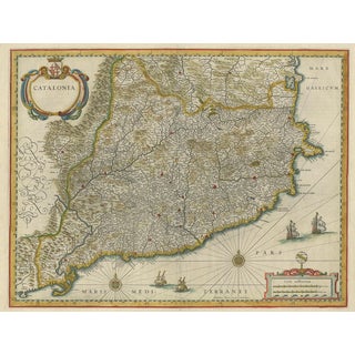 Antique Map of Catalonia from Blaeu, 1650 For Sale