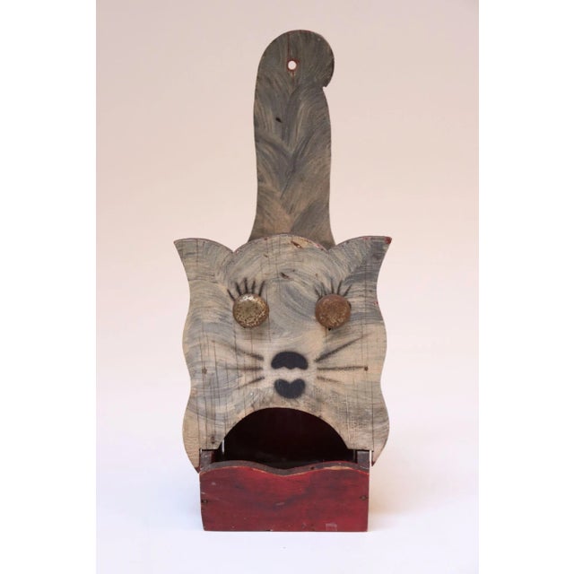 Vintage Folk Art Carved "Cat" Red Painted Matchbook Holder For Sale - Image 12 of 12