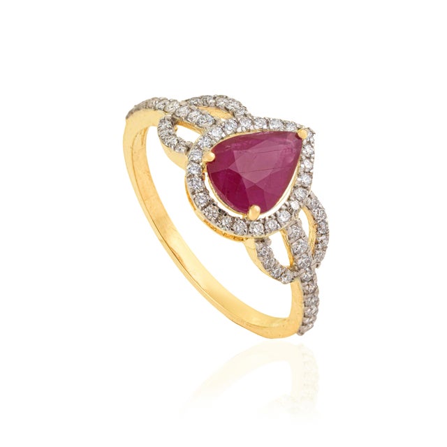 Art Deco Luxury Mozambique Ruby & Diamond Statement Ring in 14k Yellow Gold Size 7 For Sale - Image 3 of 14