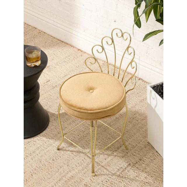 Mid-Century Modern Vintage Brass Scrollwork Vanity Chair For Sale - Image 3 of 9
