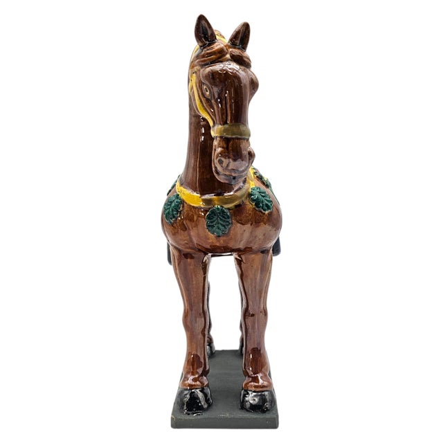 Tang Style Sancai Glaze Ceramic War Horse Sculpture, 12.5" For Sale - Image 4 of 15