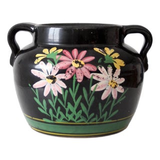 Vintage Hand Painted Floral Pottery Vase For Sale
