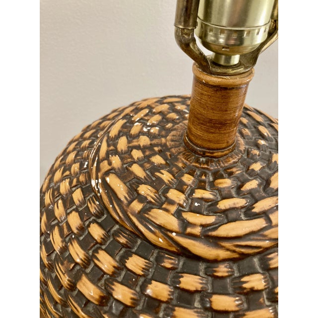 Postmodern Vintage Painted Woven Bamboo Basket Plaster Lamp For Sale - Image 3 of 3