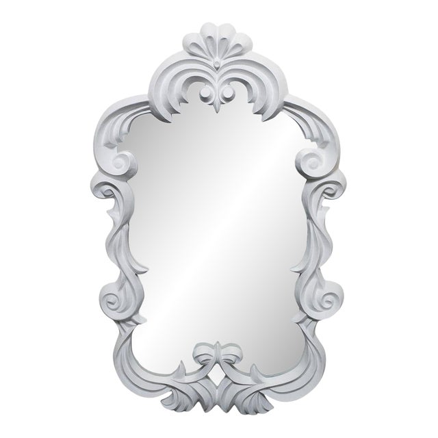 White Carved Wood Mirror For Sale