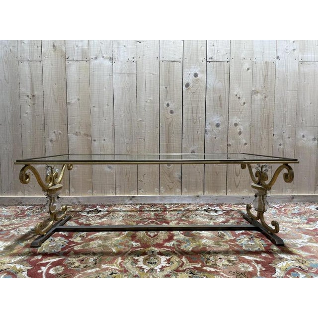 Gold-Plated Metal and Glass Coffee Table attributed to Baguès For Sale - Image 10 of 10