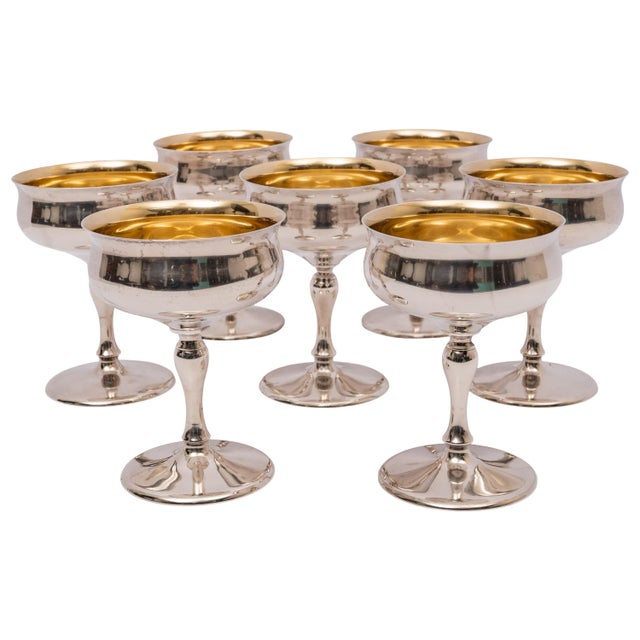 Early 20th Century Antique American Sterling Silver Gilt Art Deco Sherbet Cocktail Wine Goblets - Set of 7 For Sale - Image 5 of 10