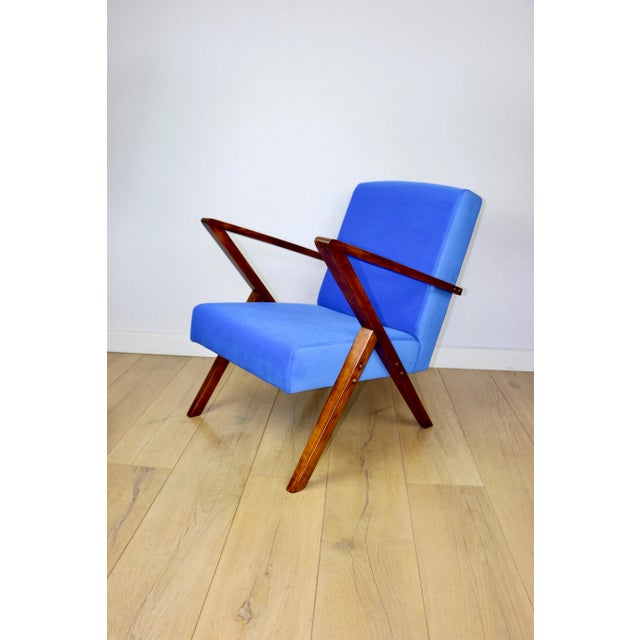Vintage Loft Lounge Chair with Blue Cornflower Velvet Upholstery, 1970 For Sale - Image 11 of 12