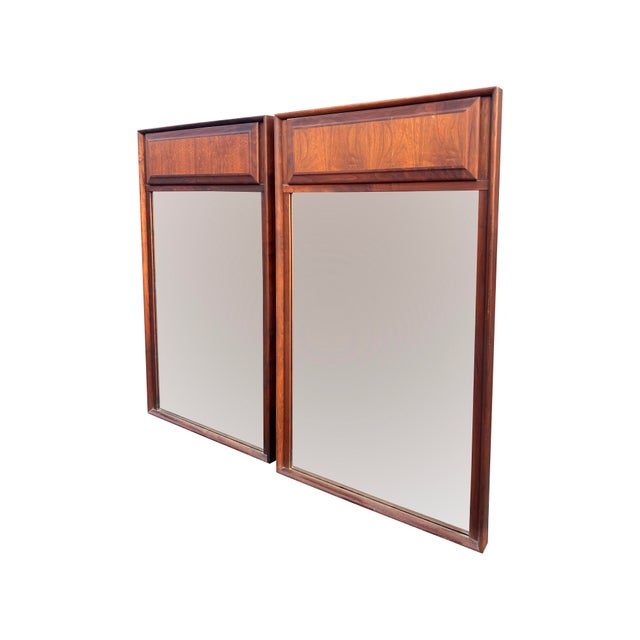 Modern Vintage Maurice Villency Pair Wall Mirrors in Walnut Wood For Sale - Image 3 of 9