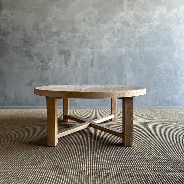 Modern Reclaimed Elm Wood Oval Coffee Table 59" For Sale - Image 3 of 11