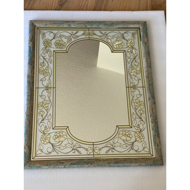 Shabby Chic Mid 20 Th C Italian Eglomise Mirroring Gold and Blue For Sale - Image 3 of 4
