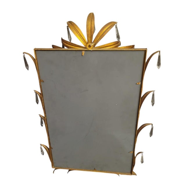 Vintage Hollywood Regency Hans Kogl Style Gold Gilt Metal Palm Frond Crystal Wall Mirror For Sale In West Palm - Image 6 of 9