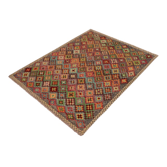 Art Deco Shabby Chic Balochi Gray/Red Wool Rug - 4'10''x6'9'' For Sale - Image 3 of 10