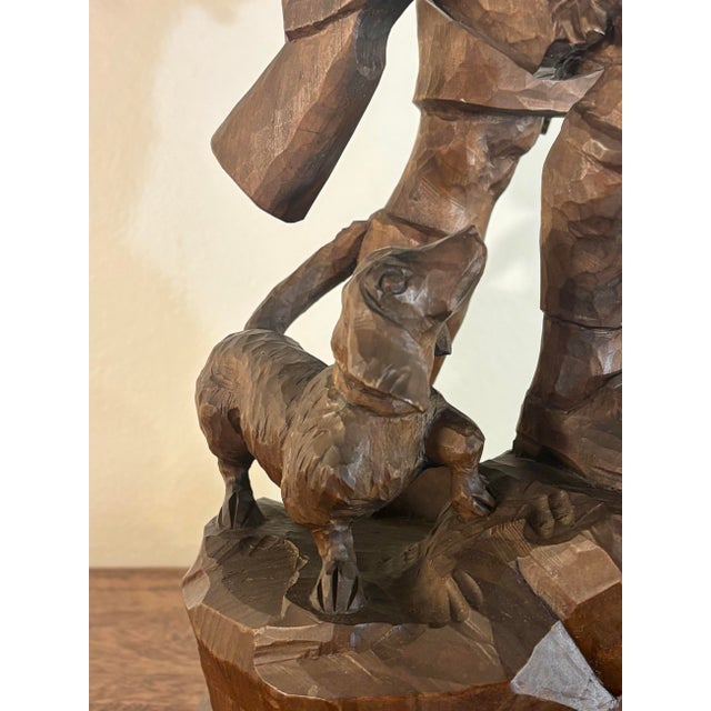 Late 19th Century Antique Black Forest Hand-Carved Hunter Figure With Dog, Swiss Folk Art, 19c For Sale - Image 5 of 9