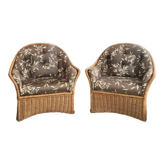 1970s Gabriella Crespi Style Sculptural Wicker Club Chairs - a Pair For Sale