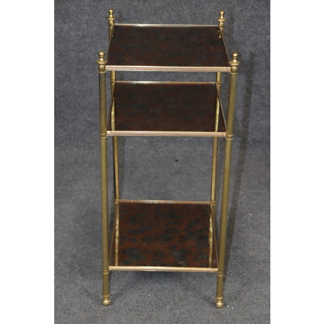 Maison Jansen Maison Jansen Style Eglomise Glass & Brass 3 Tier End Table C. 1950's For Sale - Image 4 of 12