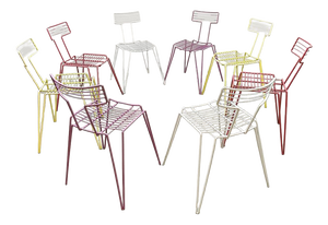 Vintage Multicolor Stackable Wire Chairs, Set of 8