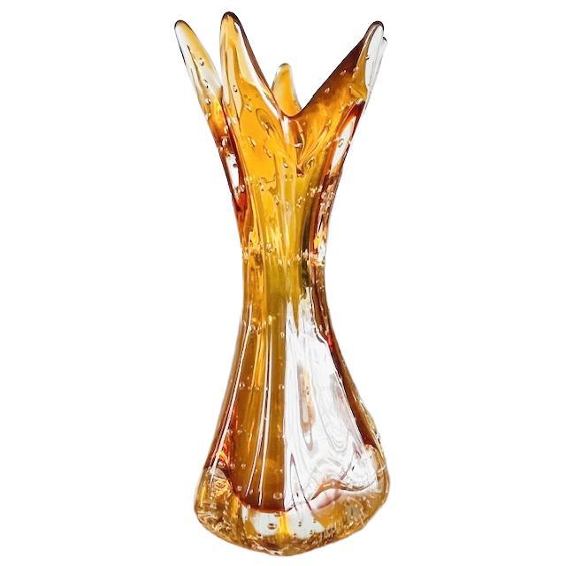 Vintage Amber Bullicante Murano Glass Vase attributed to Archimede Seguso, 1970s For Sale - Image 9 of 9