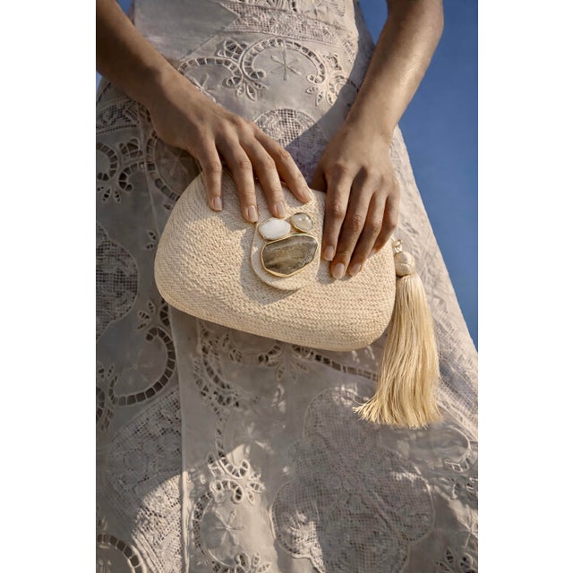 Textile Tamu Bean Clutch in Cream For Sale - Image 7 of 7