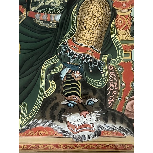Wood General Guan Yu and Retainers, Mid Century Chinese Reverse Painting on Glass, Rosewood Frame For Sale - Image 7 of 12