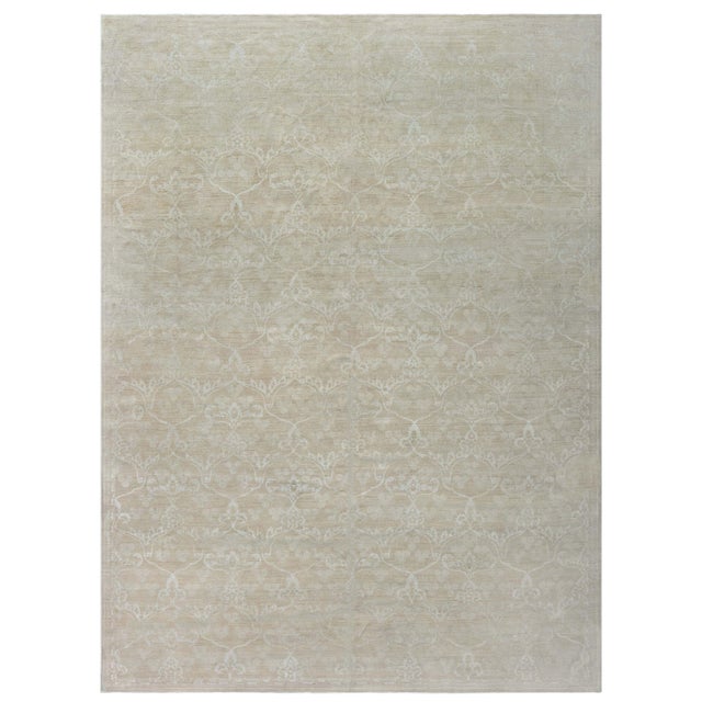 Modern Floral RA7 Grey Wool Handmade Rug by Doris Leslie Blau For Sale