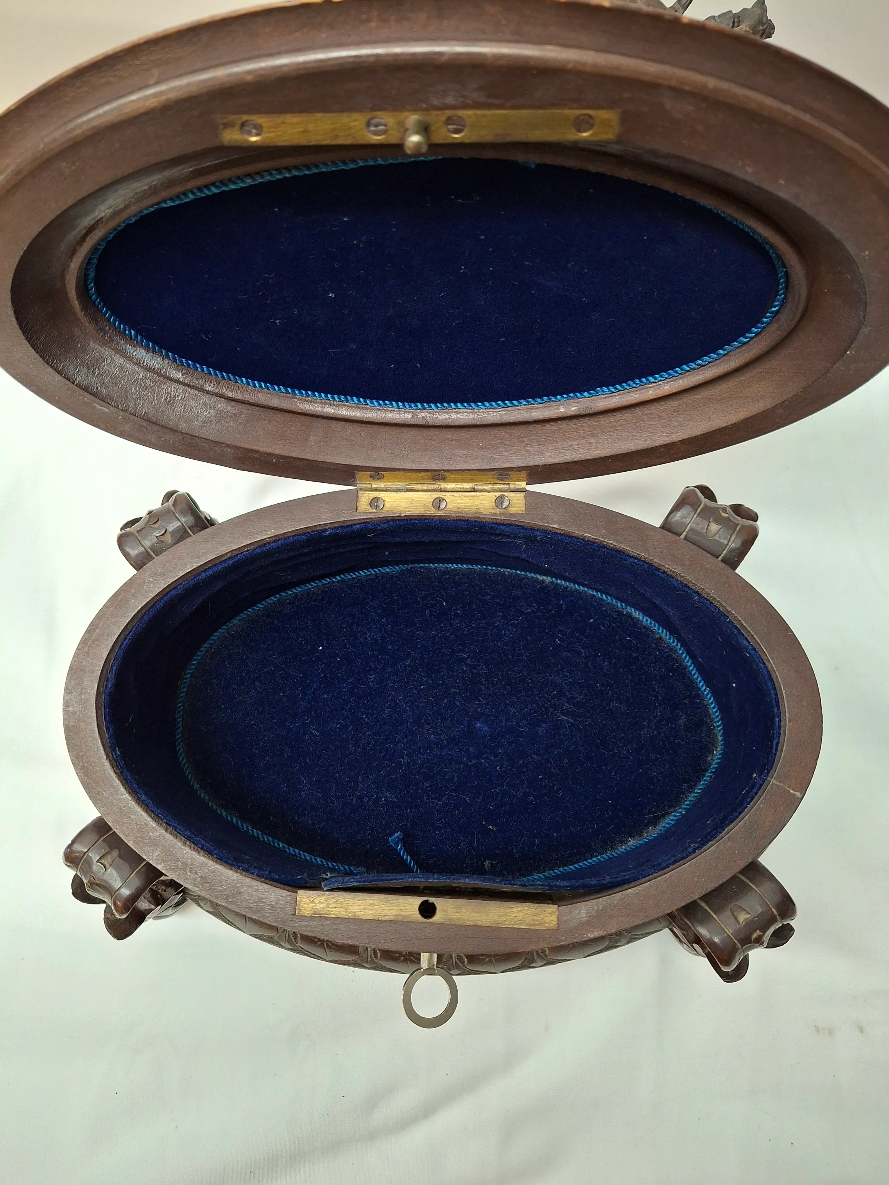 Late 19th - Early 20th Century Oval Swiss Black Forest Jewelry Box