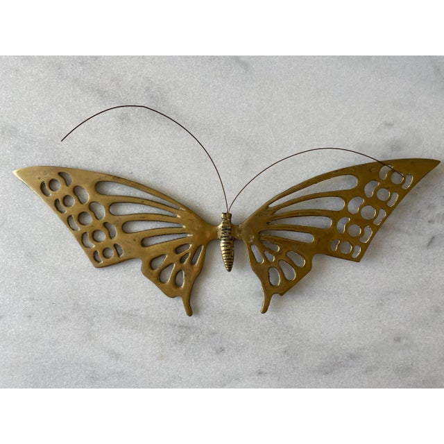 Mid 20th Century A Pair of Vintage Soild Brass Butterfly Wall Hangings For Sale - Image 5 of 9