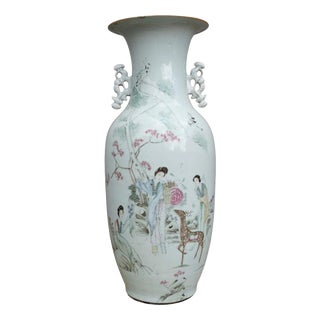 Large Antique Chinese Late Qing Famille Rose Porcelain Vase, 1900s For Sale