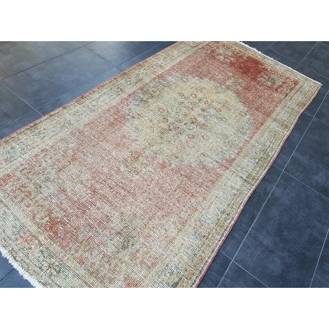 Red Vintage Turkish Oushak Rug-3’6’x7’1" For Sale - Image 8 of 11