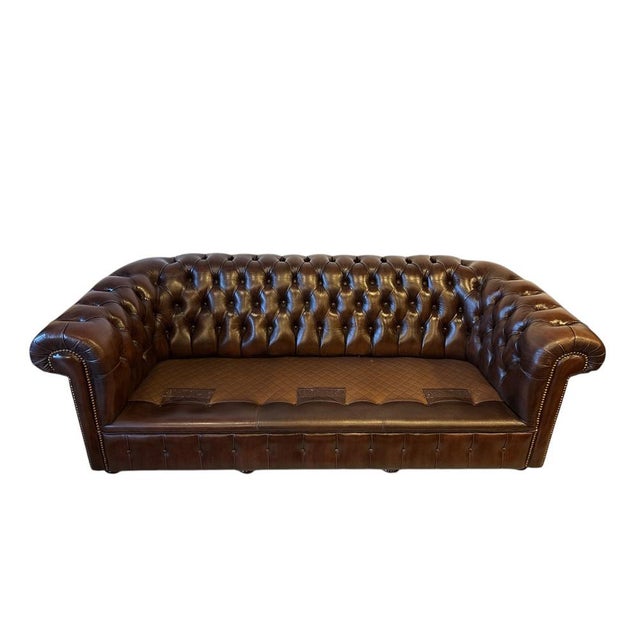 Brown Vintage Brown Leather Chesterfield Sofa For Sale - Image 8 of 9