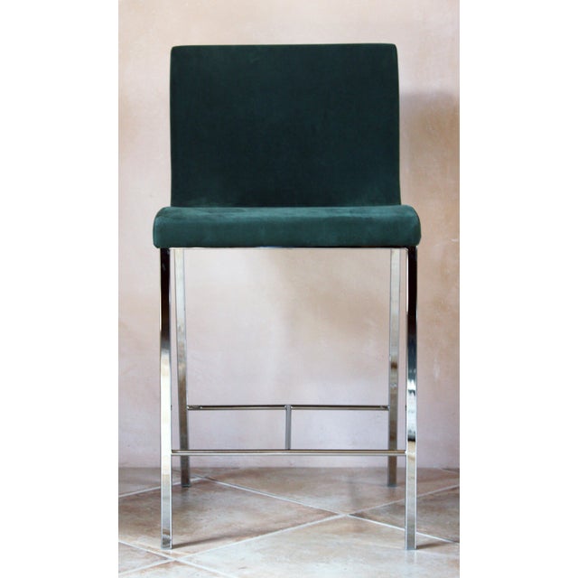 Pair of Ligne Roset Sala "Bar Stool Low" (counter height) stools. Soft microfiber upholstery in versatile jewel tone green...