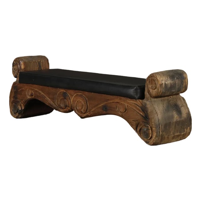 Vintage Mid-Century Tiki Polynesian Carved Wood Bench by Witco, 1960s For Sale