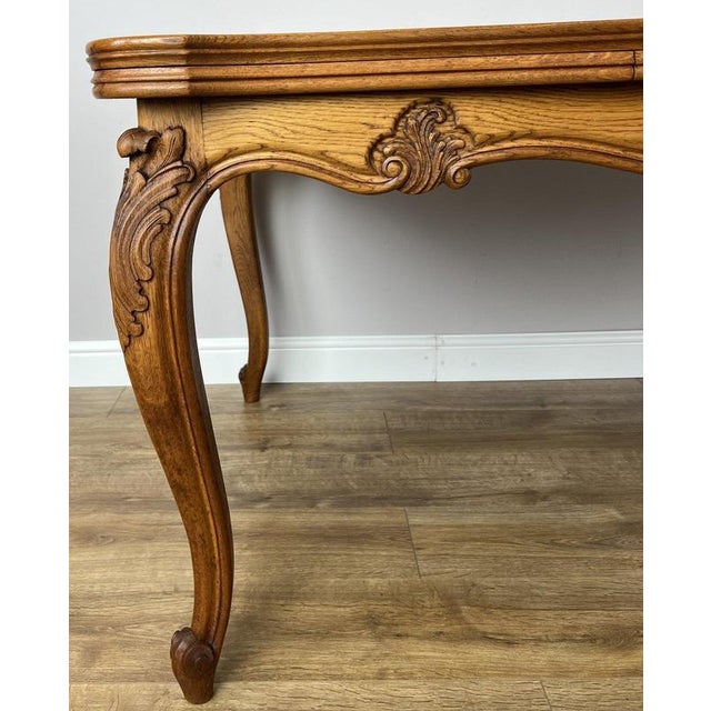French Louis XVI Extendable Dining Table in Carved Oak For Sale - Image 5 of 15