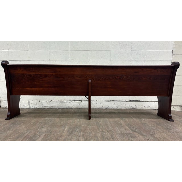 Antique American Gothic Revival 8 Ft Carved Solid Oak Church Pew For Sale - Image 12 of 12