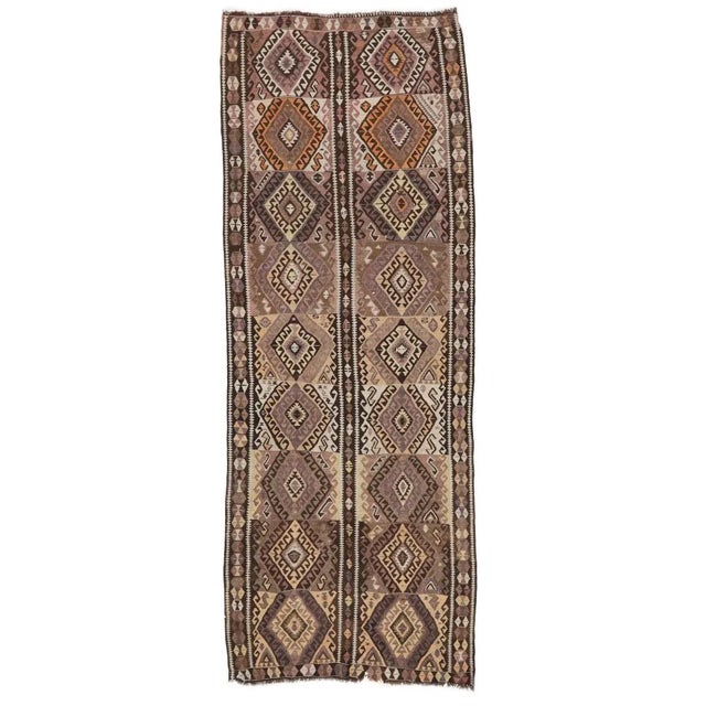 Textile Mid 20th Century Vintage Brown Kars Kilim Rug For Sale - Image 7 of 7