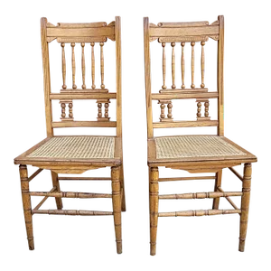 Early 20th C. Renaissance French Henry II Oak and Canned Seat Side Chairs, a Pair