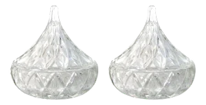 Vintage Crystal Teardrop Lidded Bowls, Pair