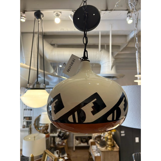 Black Vintage Ceramic Pendant Pendant With Southwest Design For Sale - Image 8 of 10