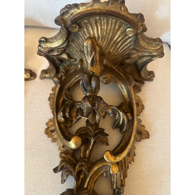 Wood Ornate Rococo Gold Wall Brackets For Sale - Image 7 of 10